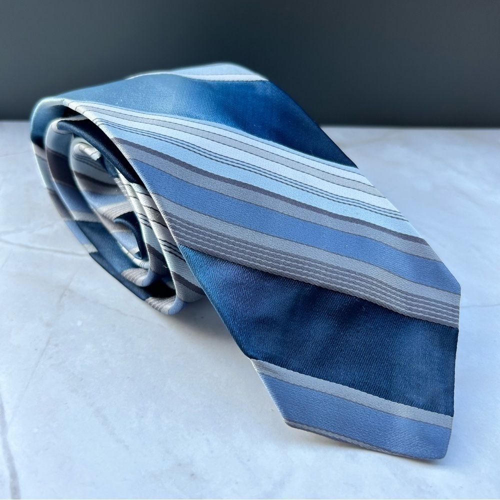 The Men's Store 56” Blue and Gray Striped Tie
